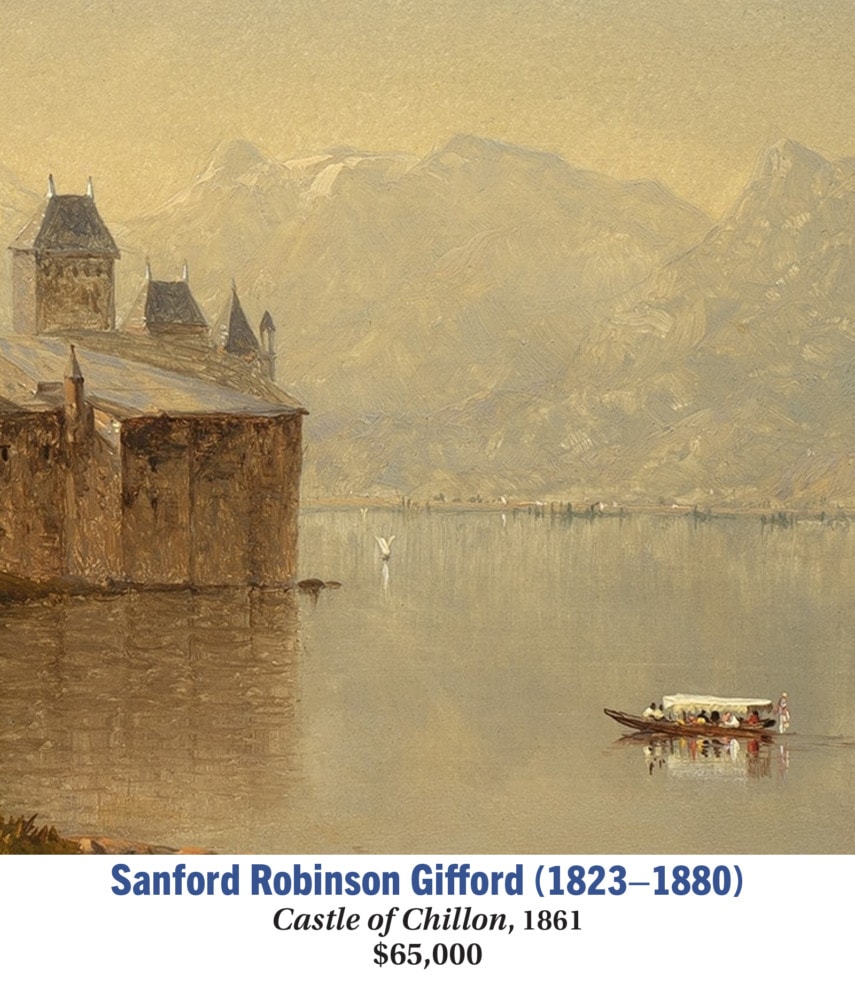 Sanford Robinson Gifford (1823–1880), Castle of Chillon, 1861, Oil on board, Hudson River School painting, detail image