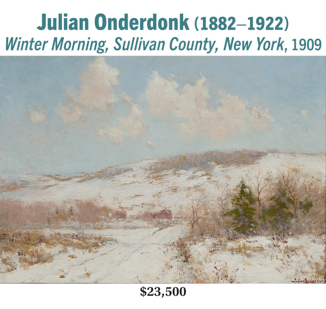 Julian Onderdonk (1882–1922), Winter Morning, Sullivan County, New York, 1909, oil on panel, American impressionist landscape painting